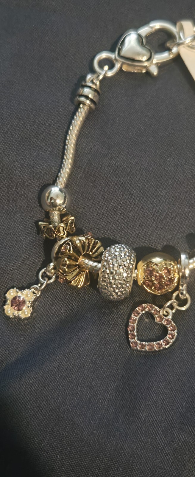 LANDAU Silver And Goldtone JUNE Charm Bracelet With Crystal Accents NWT