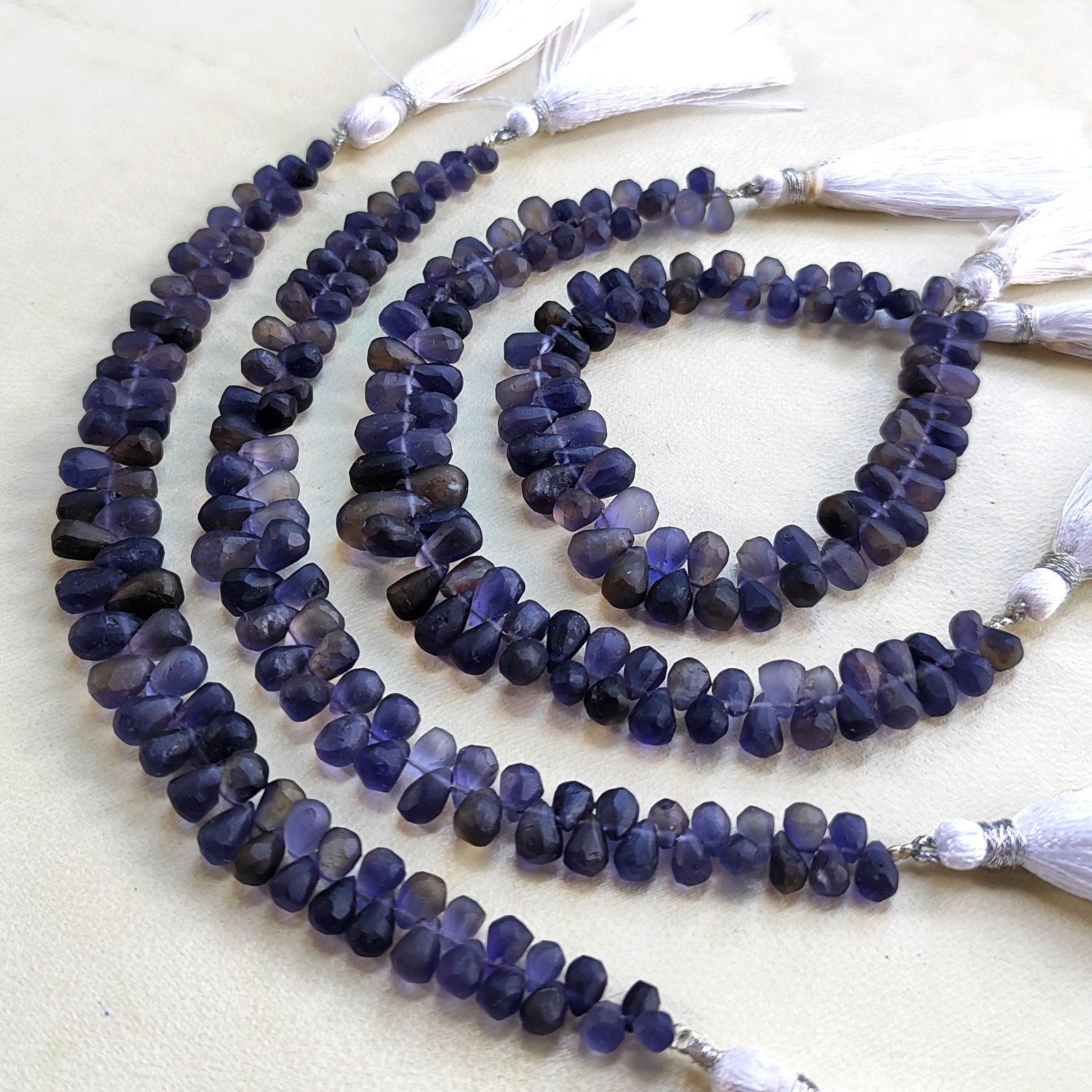 Natural Iolite Gemstone 6×4 to 8×6 mm Size Unpolished Drop Shape Beads 7″ Strand