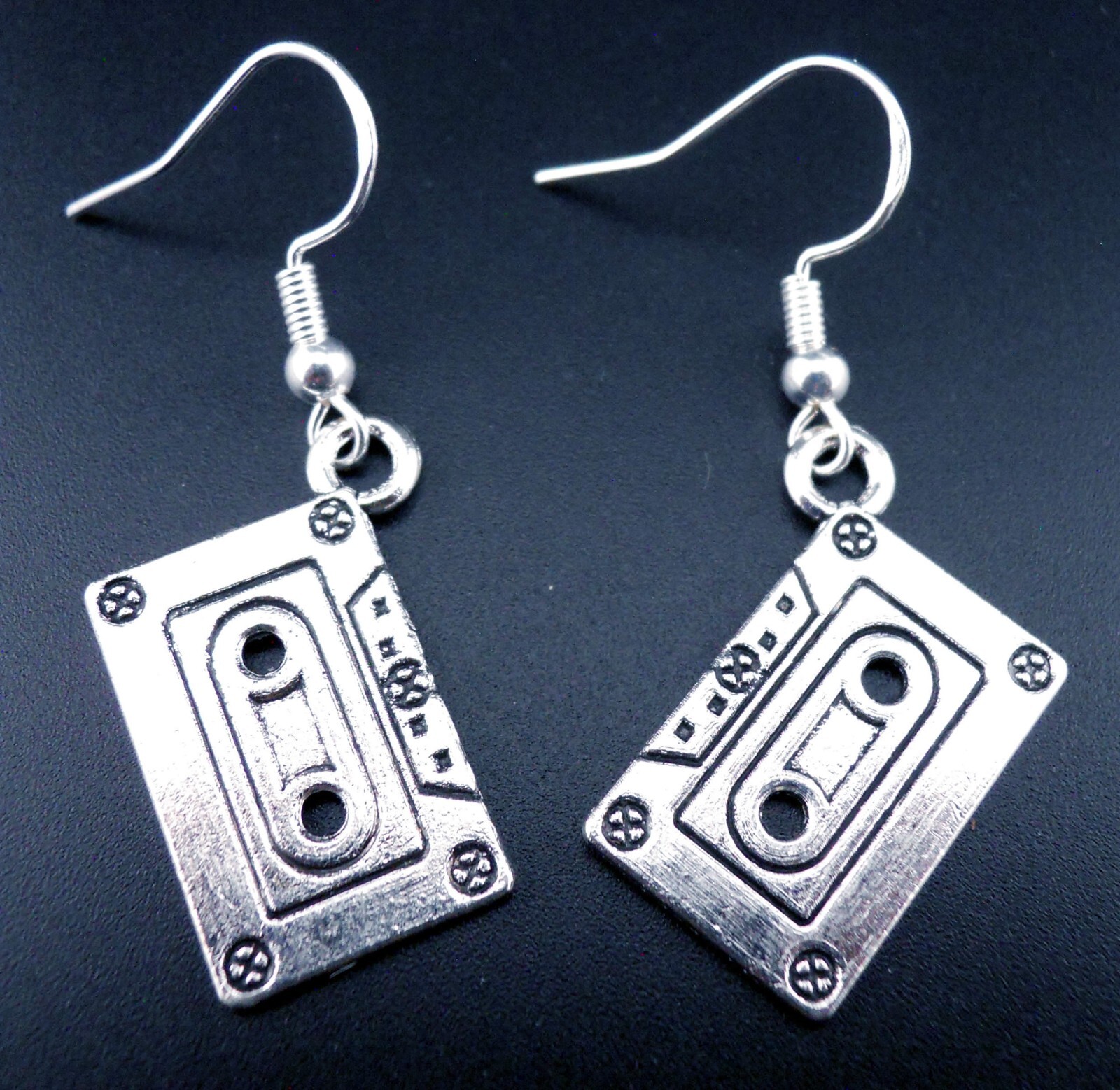 Retro Cassette Earrings Sterling Silver Ear Wires 80’s Dangle 3d Vintage Style