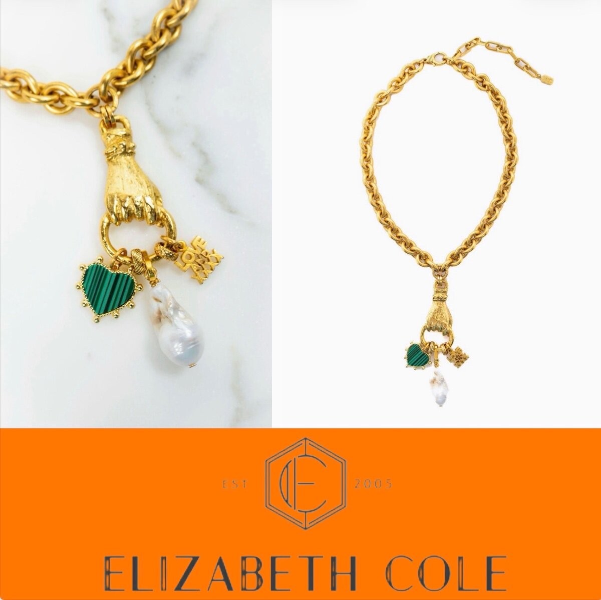 Elizabeth Cole Jewelry Rowan Charm Necklace 24K Gold Plated