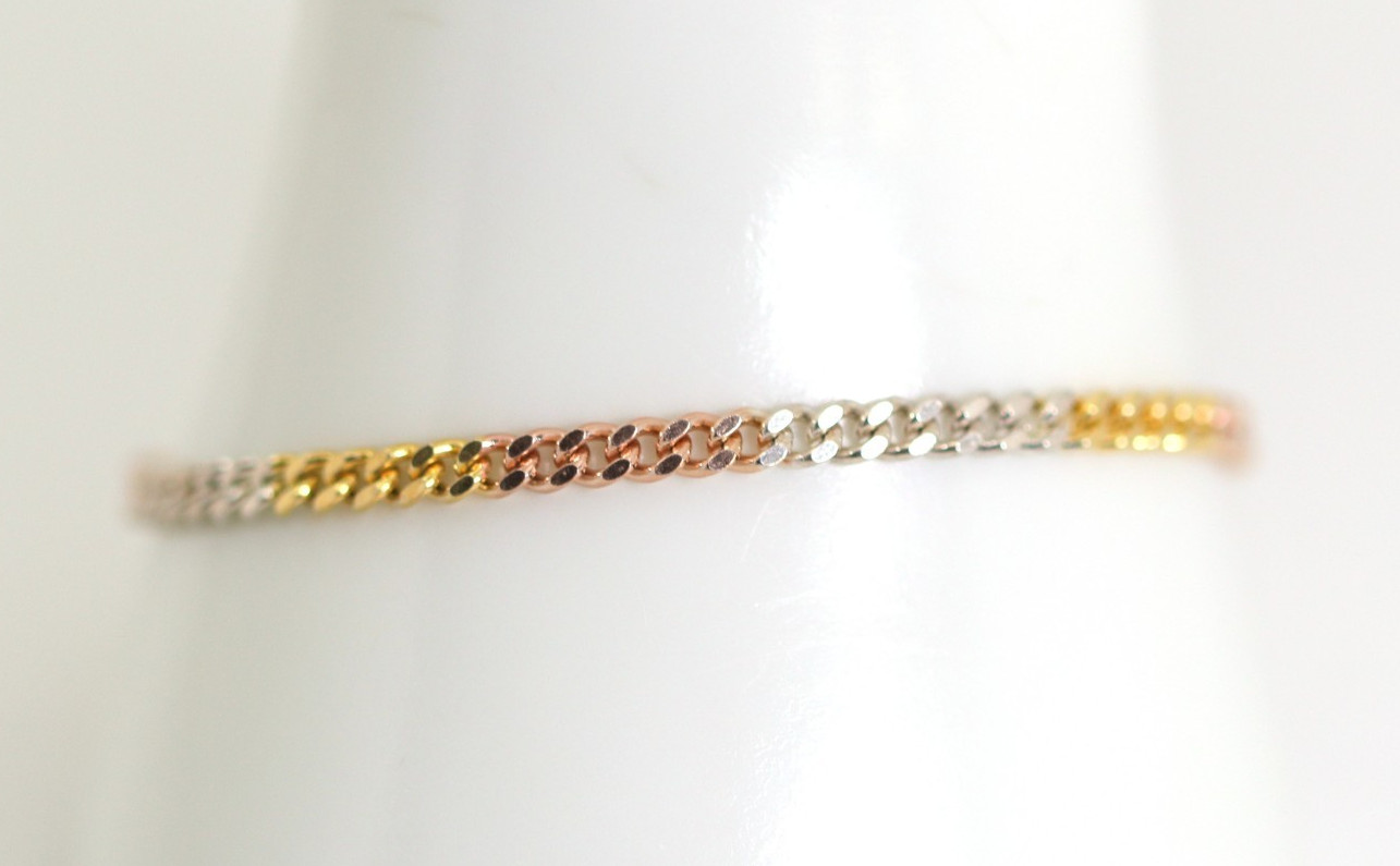 Sterling Silver 925 Made in Italy Bracelet Flat Curb Multicoloured Silver Gold 19cm