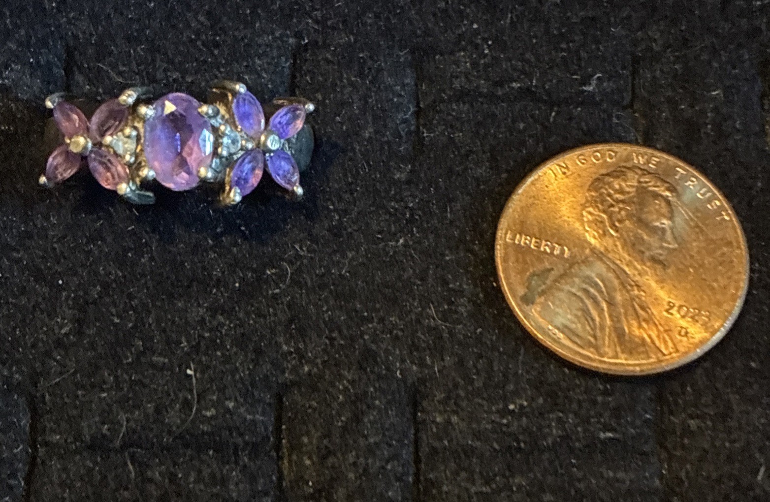 SS 925 Tanzanite/CZ Flower Ring Sz 6.5 QJ Stamp