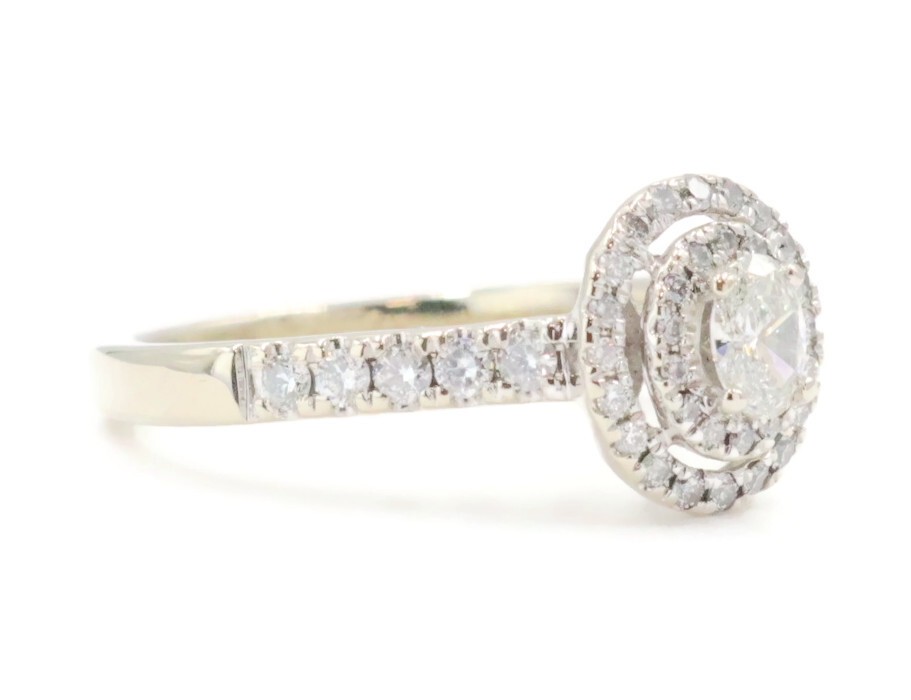 Double Halo 0.65 Ctw Oval & Round Diamond 14KT White Gold Engagement Ring 3.29g