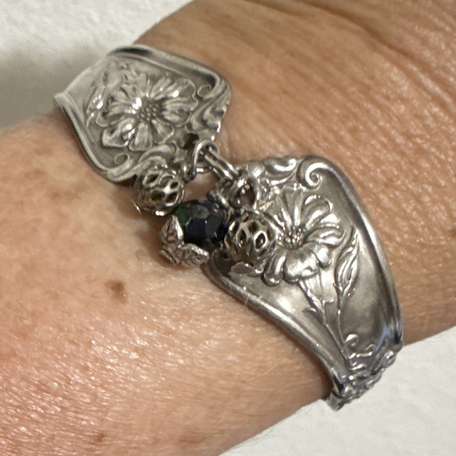 A1 Sterling Silver Plated Floral Spoon Handle Magnetic Clasp Bracelet 6 1/2 inch