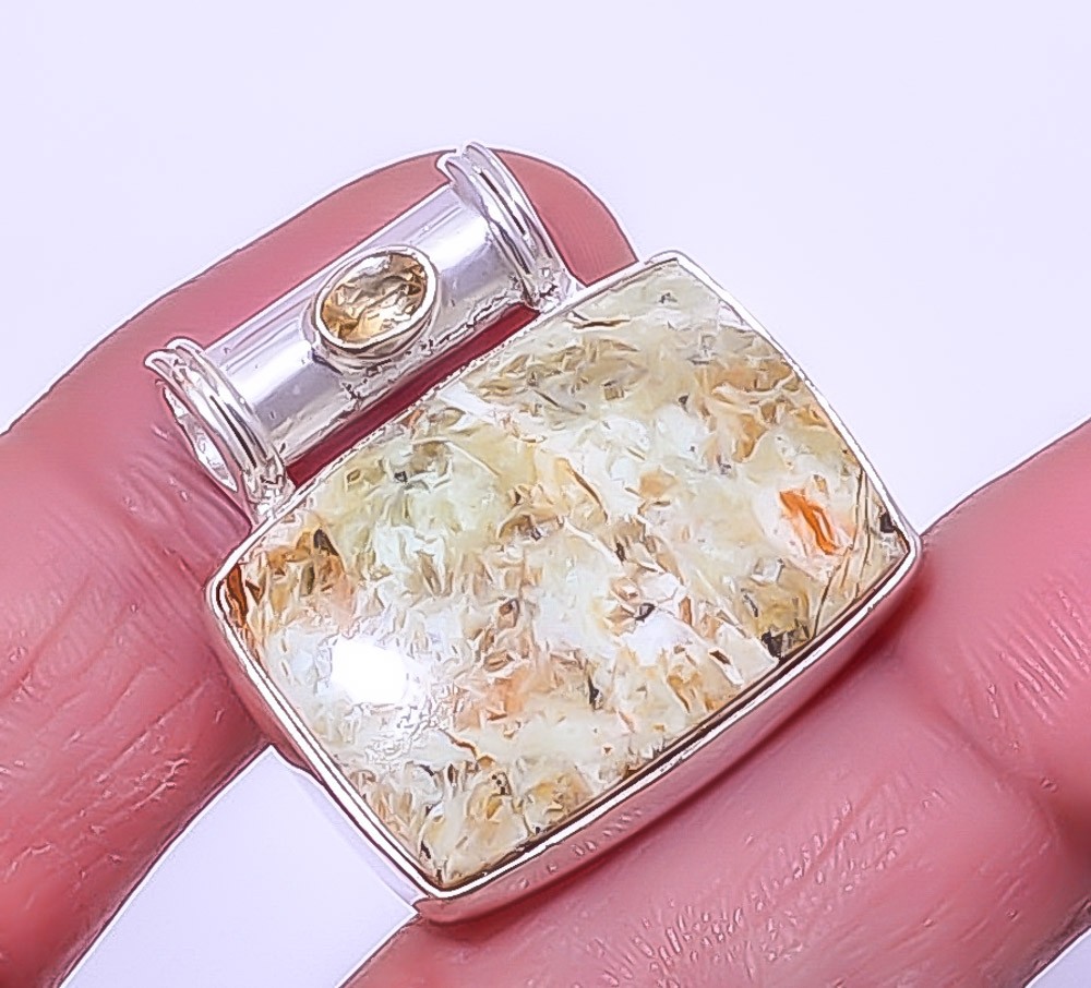 Chrome Chalcedony & Citrine Gemstone 925 Sterling Silver Pendant 0.98″ A330