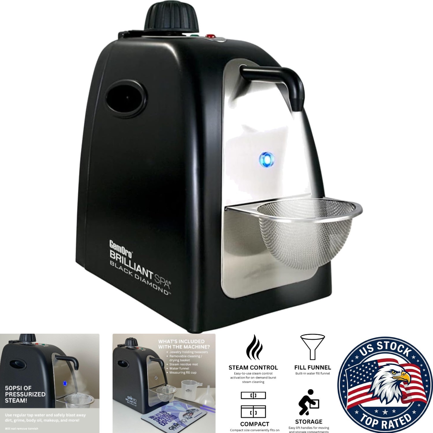Black Diamond Brilliant Spa Jewelry Steam Cleaner – Portable & Powerful Shine
