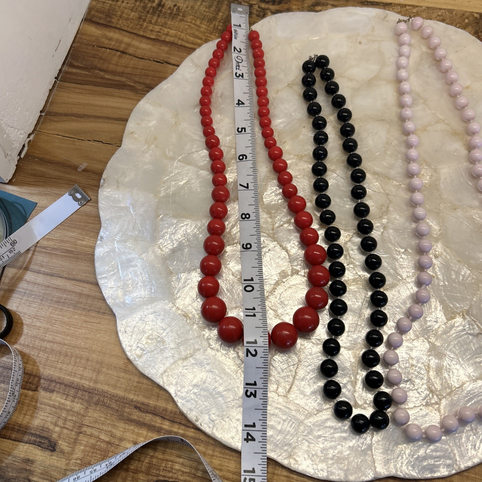 Vintage 80s Three (3) Beaded Necklaces Red, Black, & Lavender