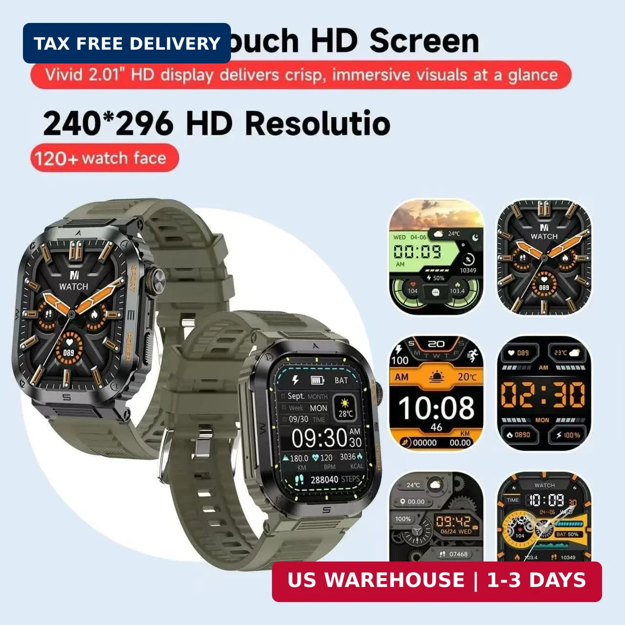 Military Smartwatch for Men, 2.01″ HD Screen reloj inteligente para Hombre, Answ
