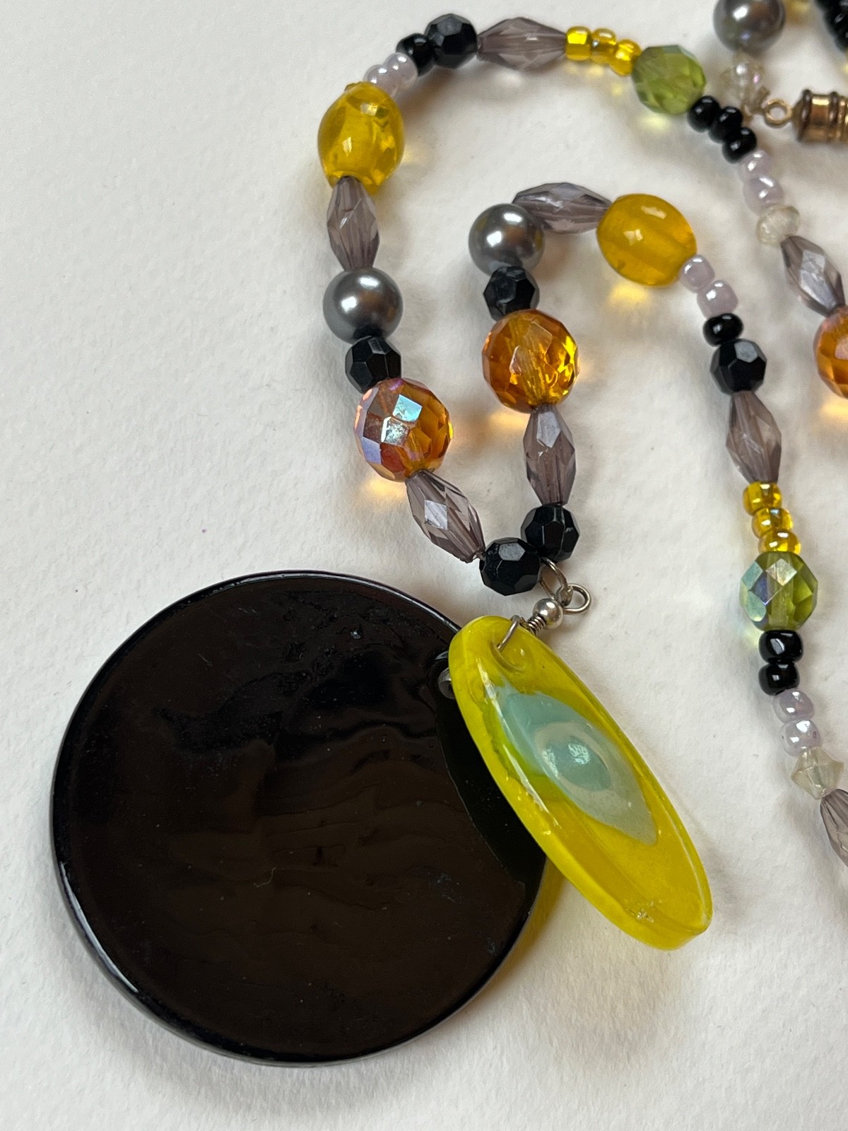 Black Yellow White & Gray Plastic Glass Various Shaped Beads W Black Circle &
