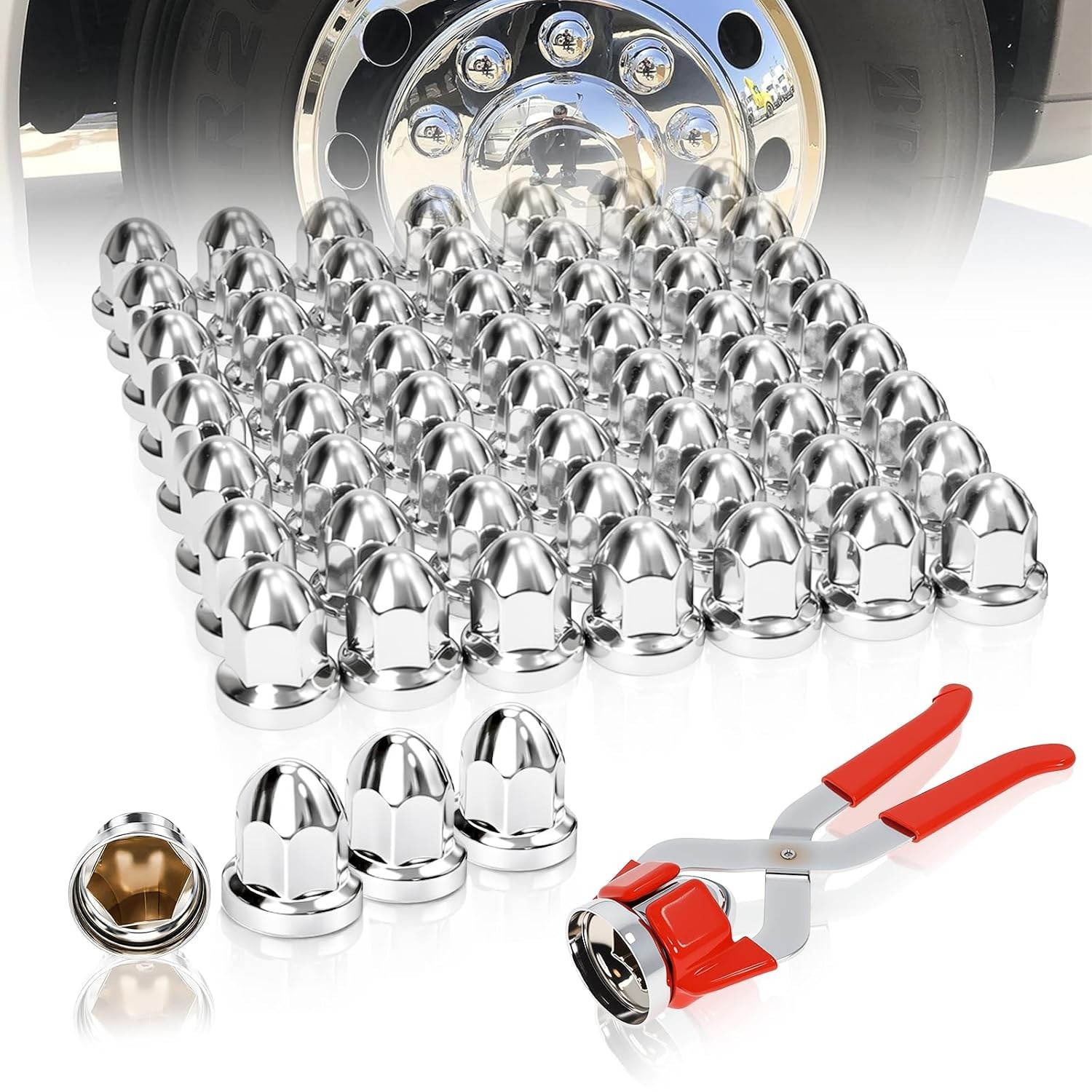 60 Pcs 33mm Stainless Steel Lug Nut Covers for Semi Stainless Steel 2.1″ H