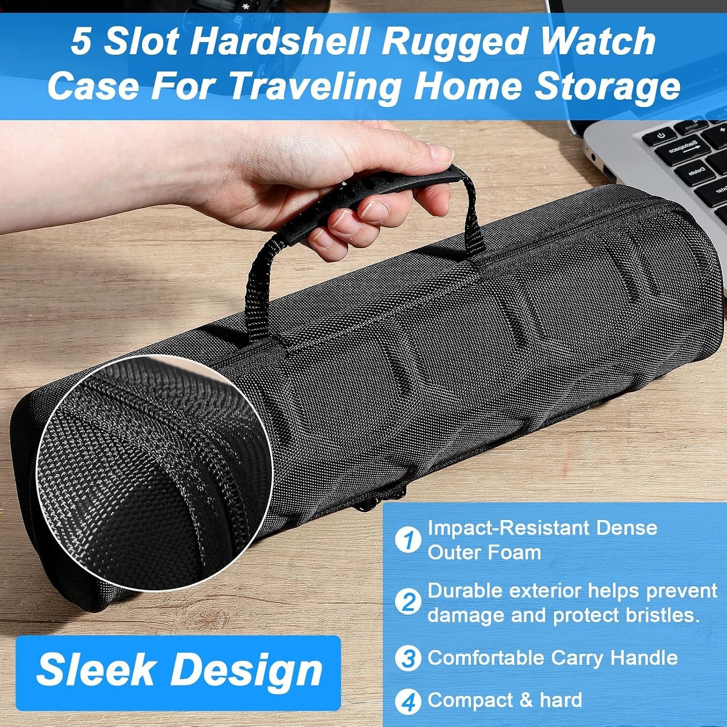 2 Pcs Men’s Watch Travel Case with 5 Slots & Soft Foam Pillows – Portable Black