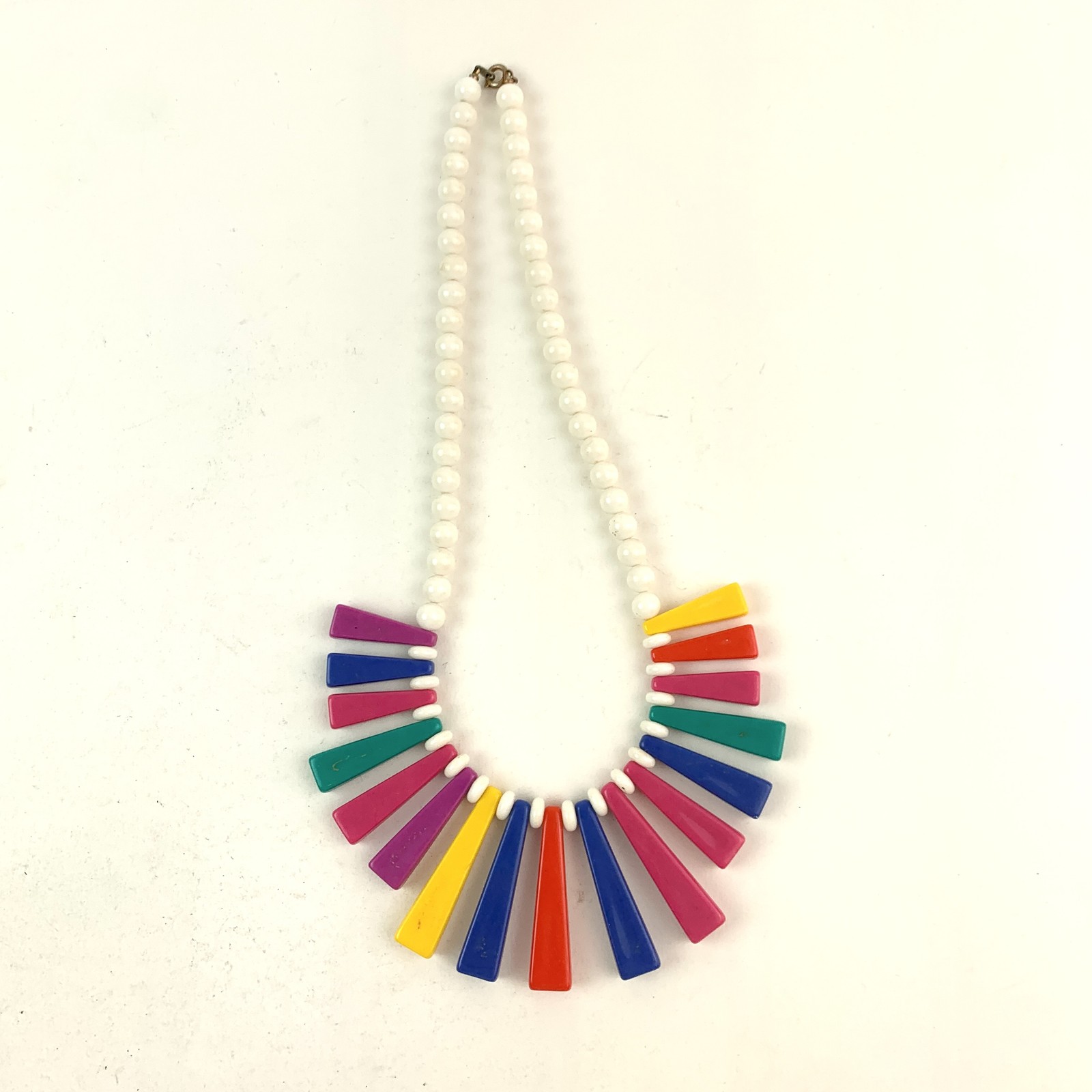 Vintage 80s 90s Colorful Geometric Fan Bead Necklace Retro Plastic Resin