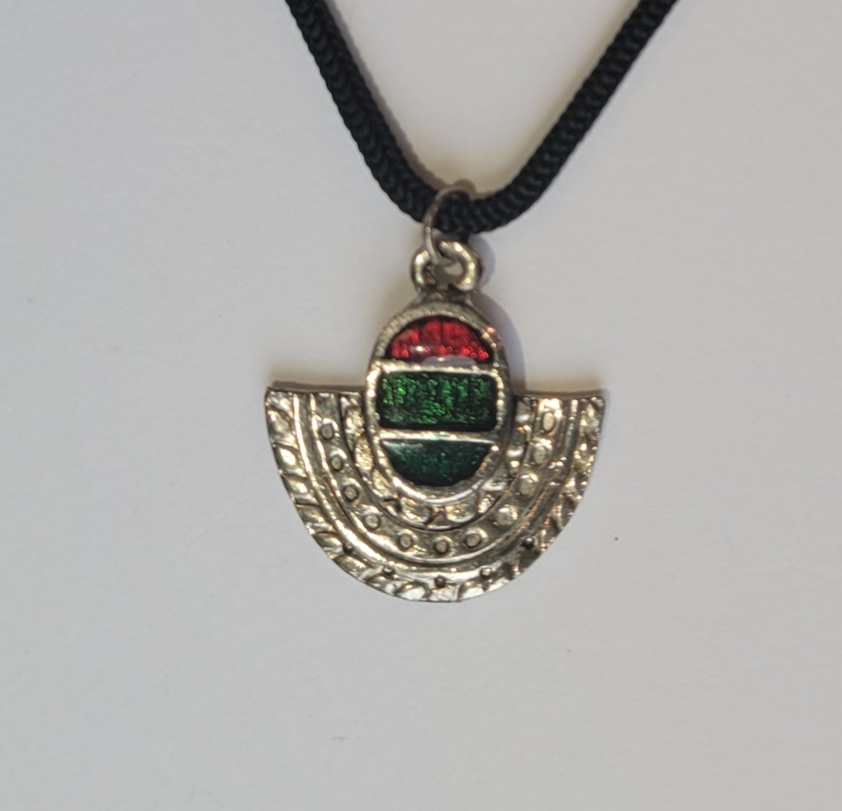Southwestern Silver Plated Crescent Red Green Blue Enamel Pendant 18in Necklace
