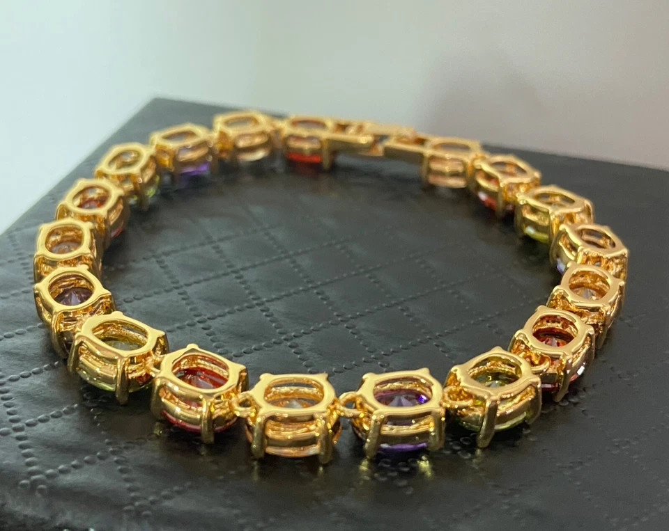 18K Gold Plated 30 CTW Gemstone Tennis Multicolor Bracelet Birthday Jewelry