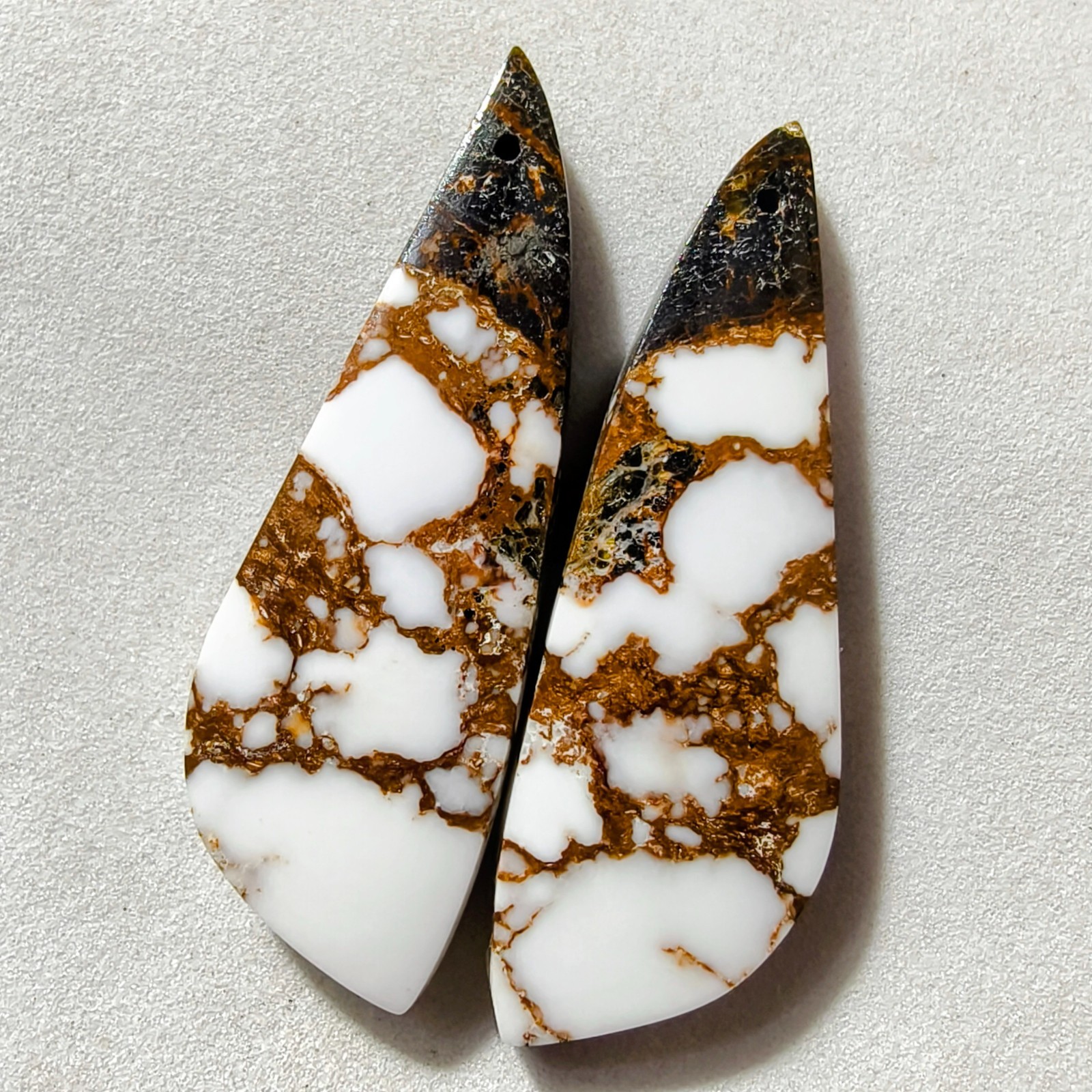 65 Cts Natural Magnesite Jasper Drilled Pair Cabochon Gemstone 45.7 X 15.1 MM