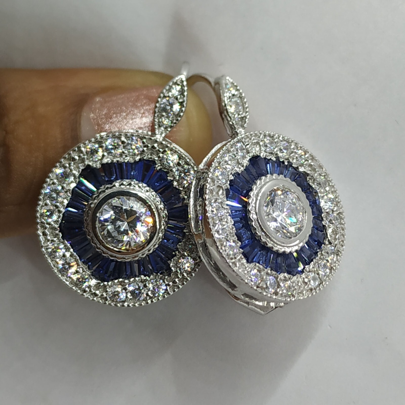 Art Deco 2CT Simulated Diamond Halo Leveback Earrings 14K Gold Plated Silver