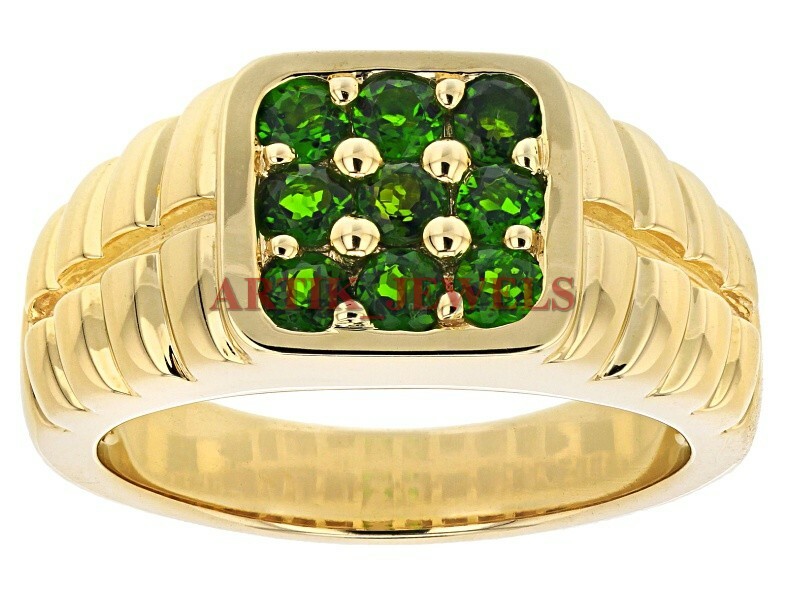 Natural Tsavorite Gemstone With 14K Gold Plated Silver Ring for Men’s #2912
