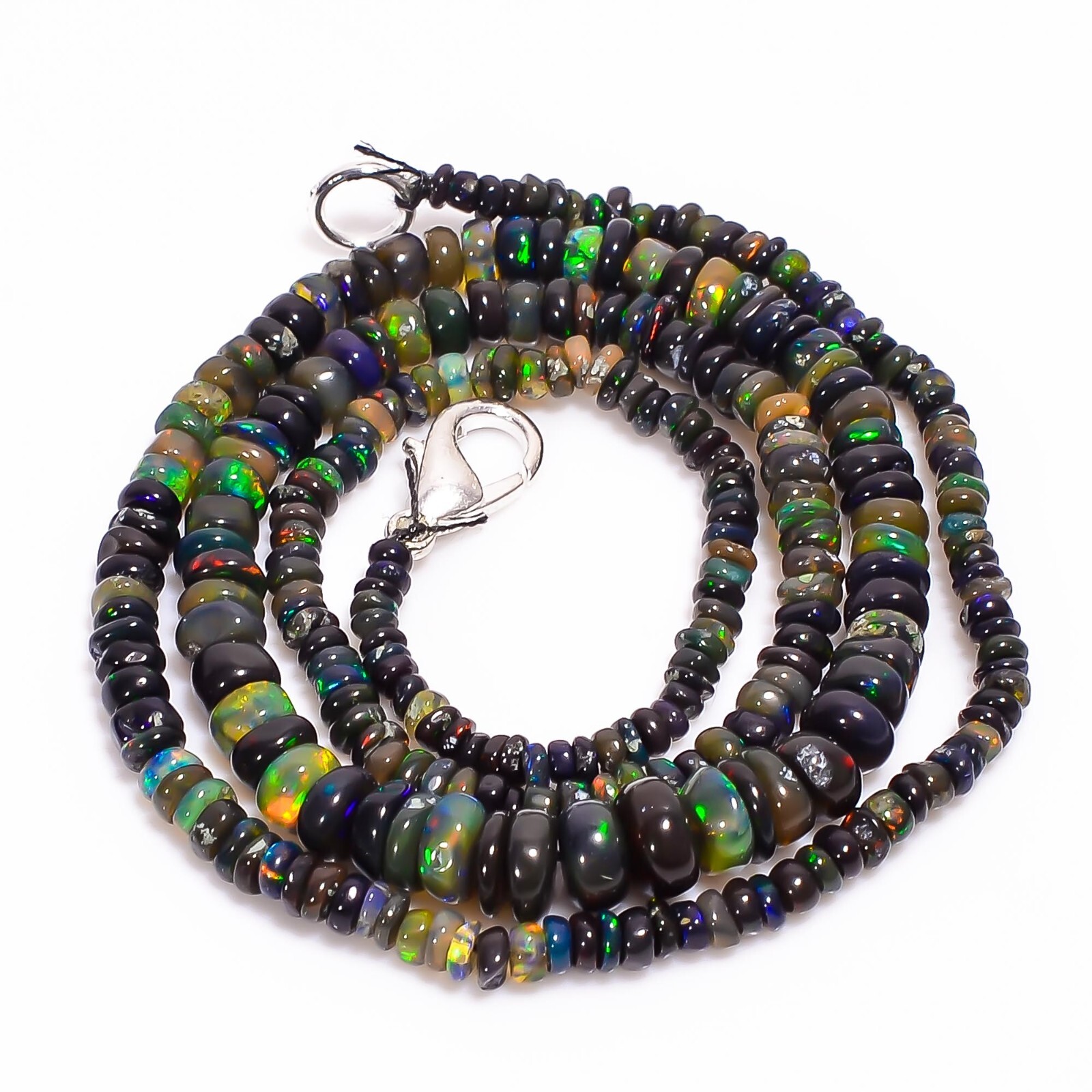 Natural Black Ethiopian Opal Rondelle Smooth Beads 3X2 6X4mm Necklace 17″ A-5446