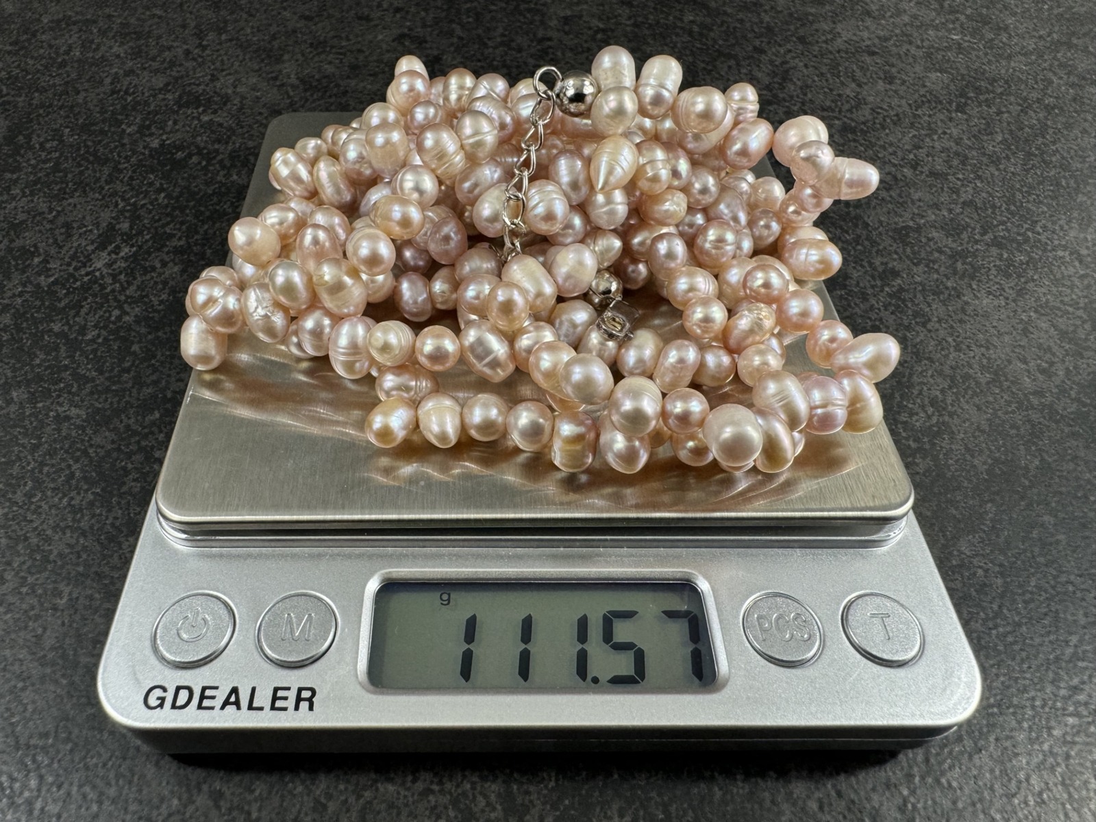Blush Triple Strand Natural Cultured Pearl Necklace, Adjustable 18-19 1/2 Inches