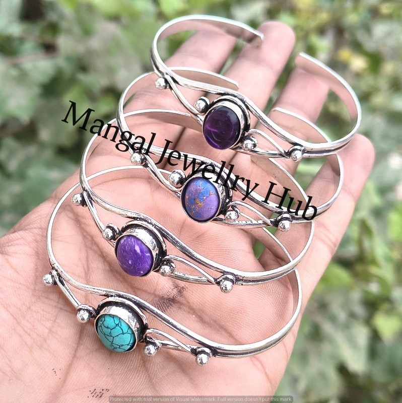 Amethyst & Mix Gemstone 10PCS Bangles 925 Sterling Silver Plated Jewellery Lot