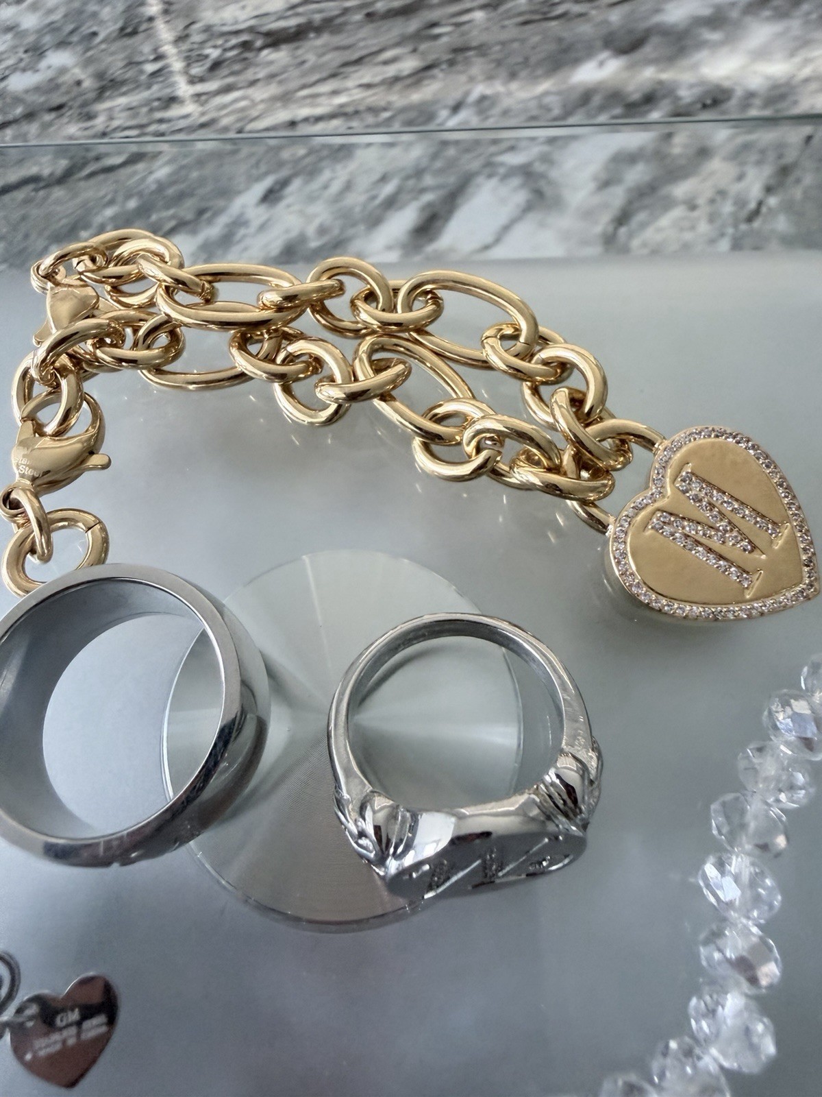 QVC HSN Stainless Steel/ Bronze Monogram “M” Jewelry 75g Lot Of 5