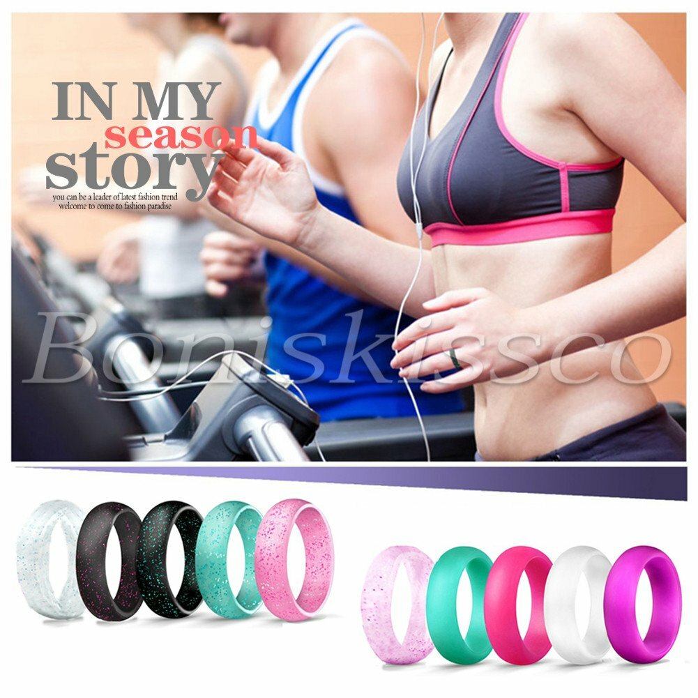 10pcs Women’s Ladies 5.7mm Glitter Silicone Wedding Ring Band Promise Engagement