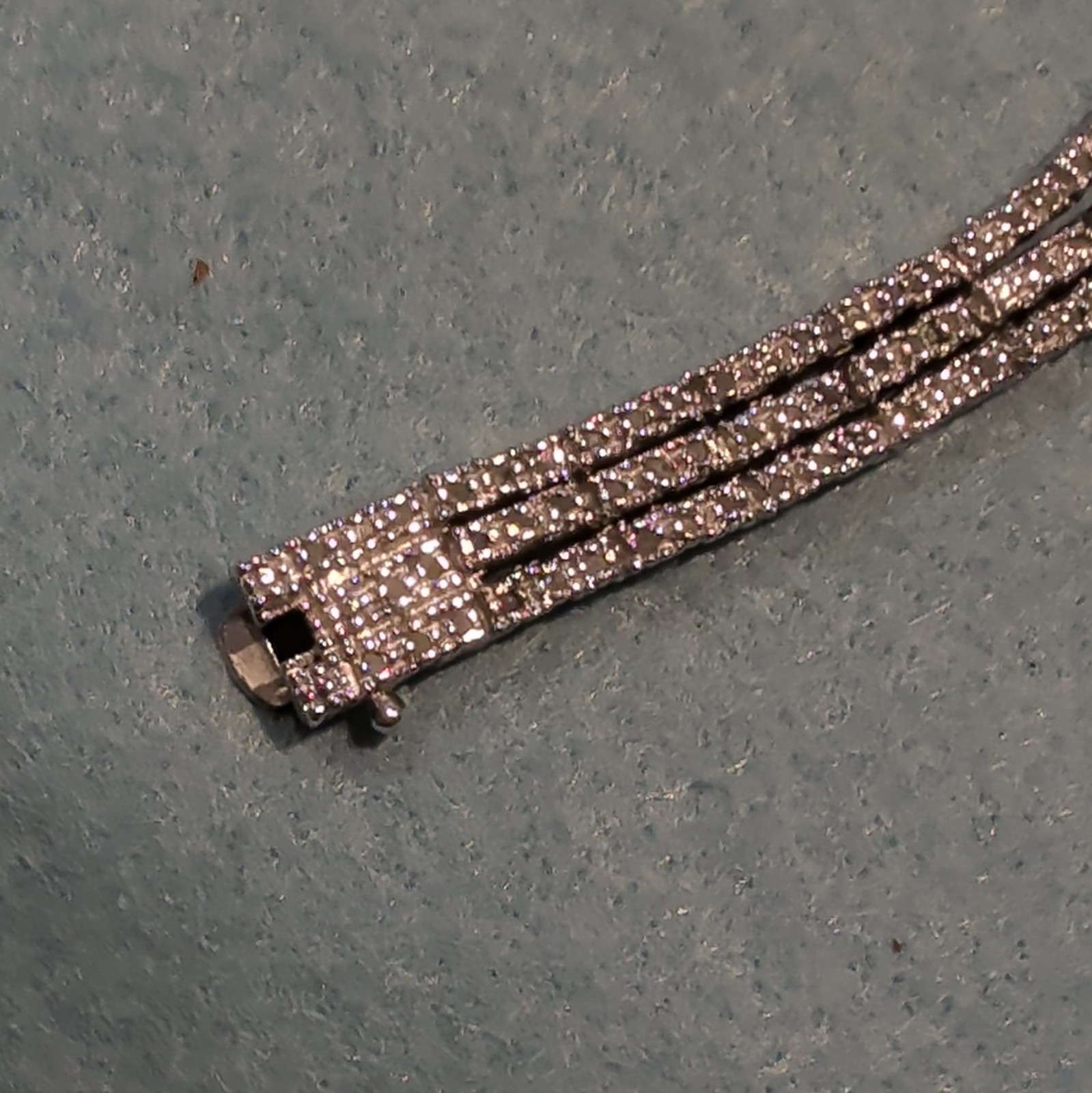 Silver Tone Multi-Row Crystal Tennis Chain Bracelet Box Clasp White/Colorless