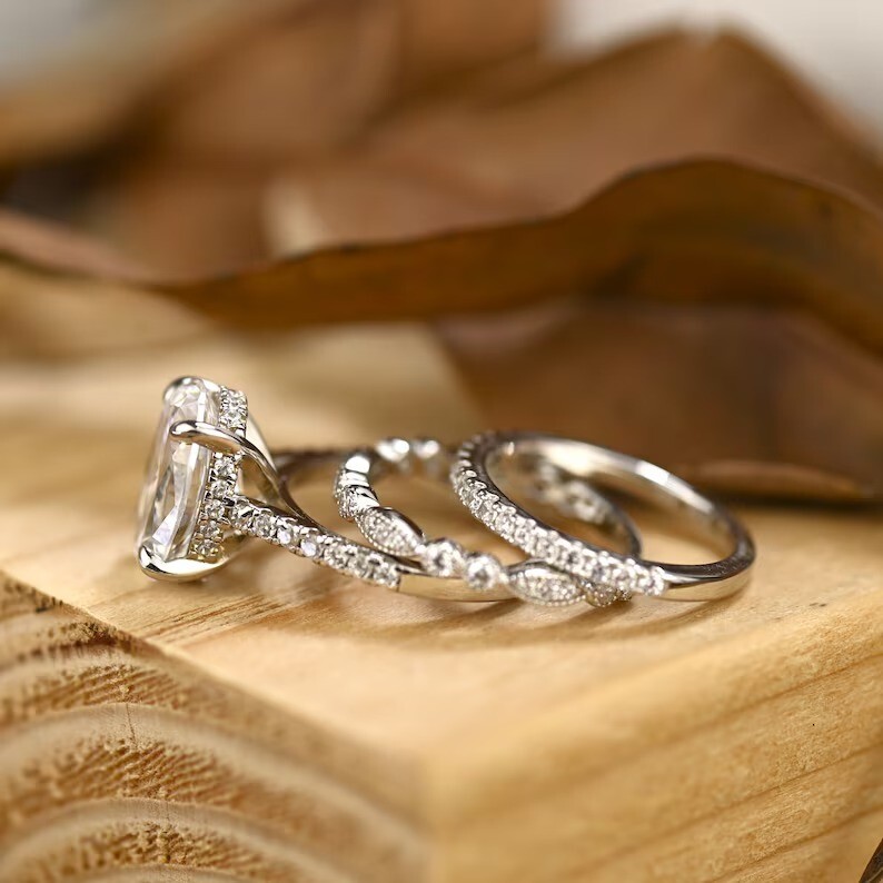 Classic Oval Cut Wedding Ring Set, Bridal Rings, Engagement Rings, Silver Ring