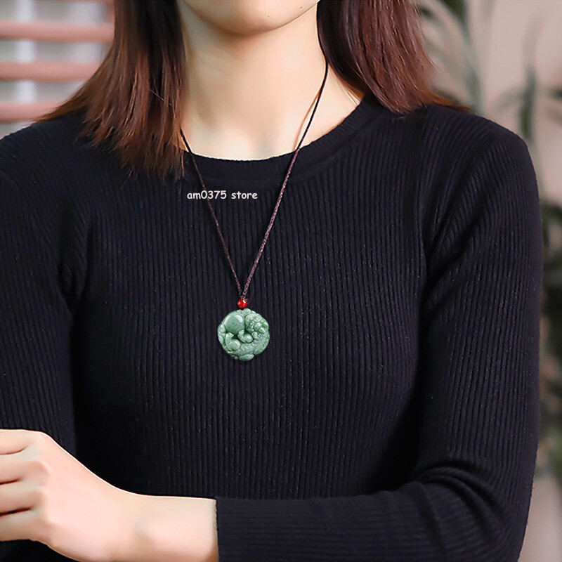 100% Natural Grade A Jade Jadeite Bean Green Ruyi Pixiu Women Men’s Pendant