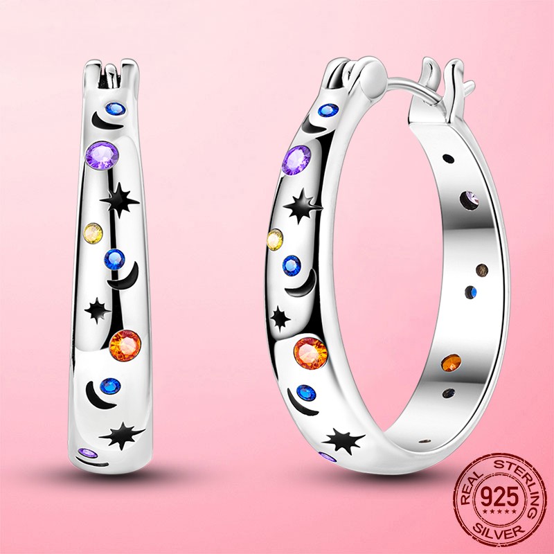 LAZA European Women Brilliant Starry Sky 925 Silver Hoop Earrings AAA CZ Jewelry
