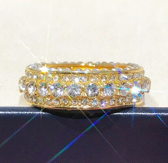 2.15CT Simulated Diamond Rings 18K Yellow Gold Plated Rings Gift For Girlfriend