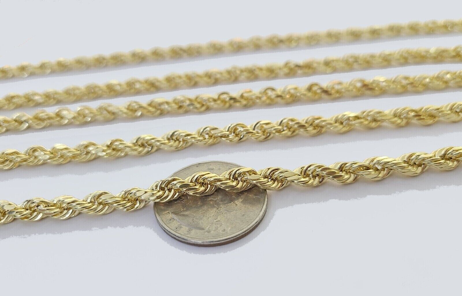 Real 14k Yellow Gold Rope Chain Necklace 4mm 18-26 Inch Diamond Cut Mens 14kt