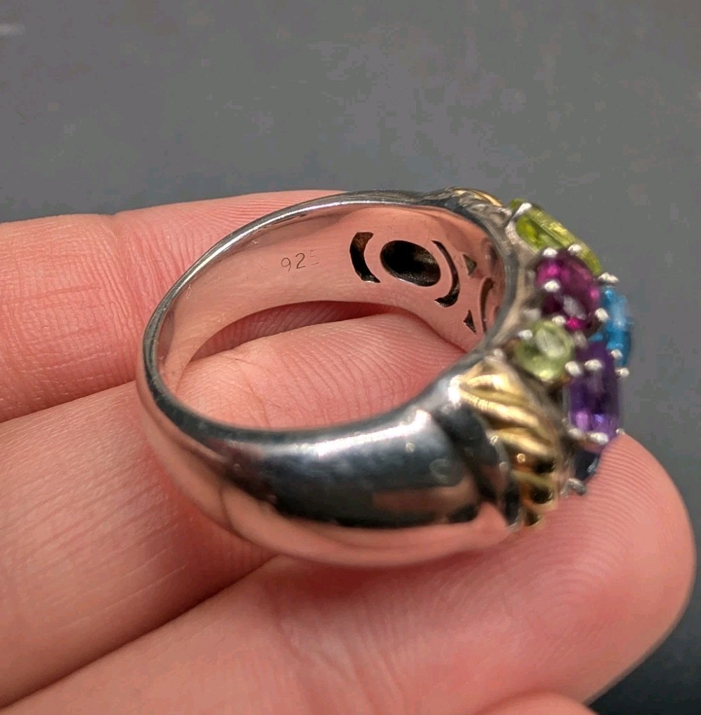 EFFY Sterling Silver 925 Gold Accent Multi Gemstone Cluster Ring Size 8