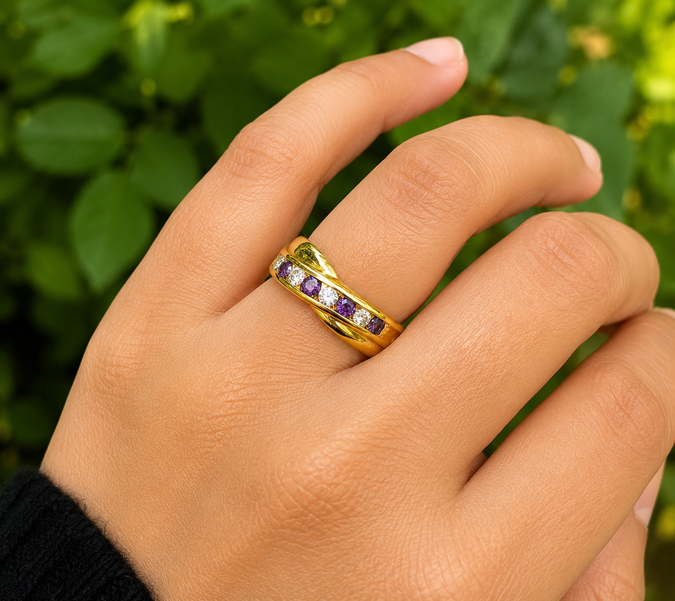 1Ct Round Lab Created Amethyst Wedding Band Ring 14K Yellow Gold Plated Silver
