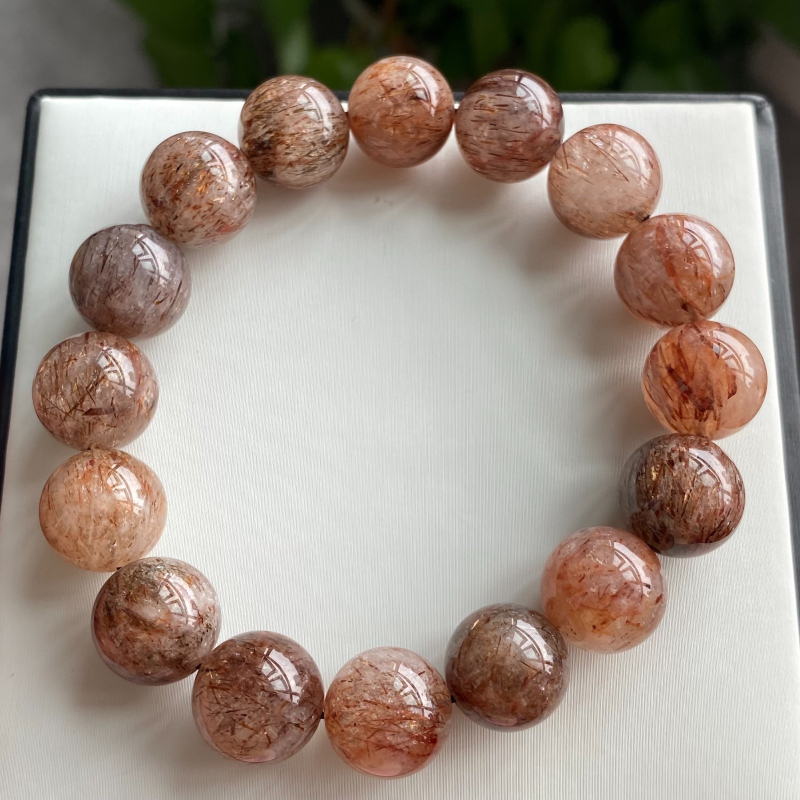 13.7mm Natural Black Gold Rutilated Super 7 Quartz Crystal Beads Bracelet1971