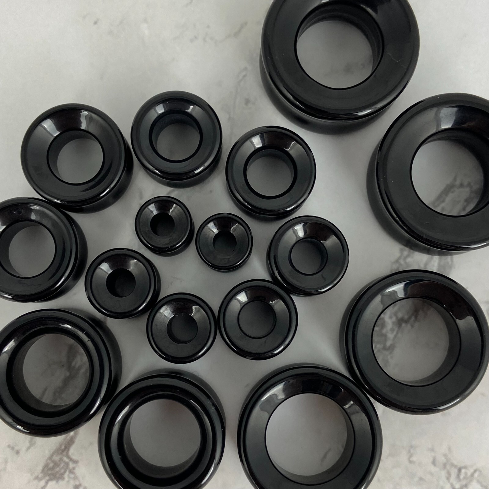 Pair of Black Agate Stone Concave Tunnels set gauges organic plugs