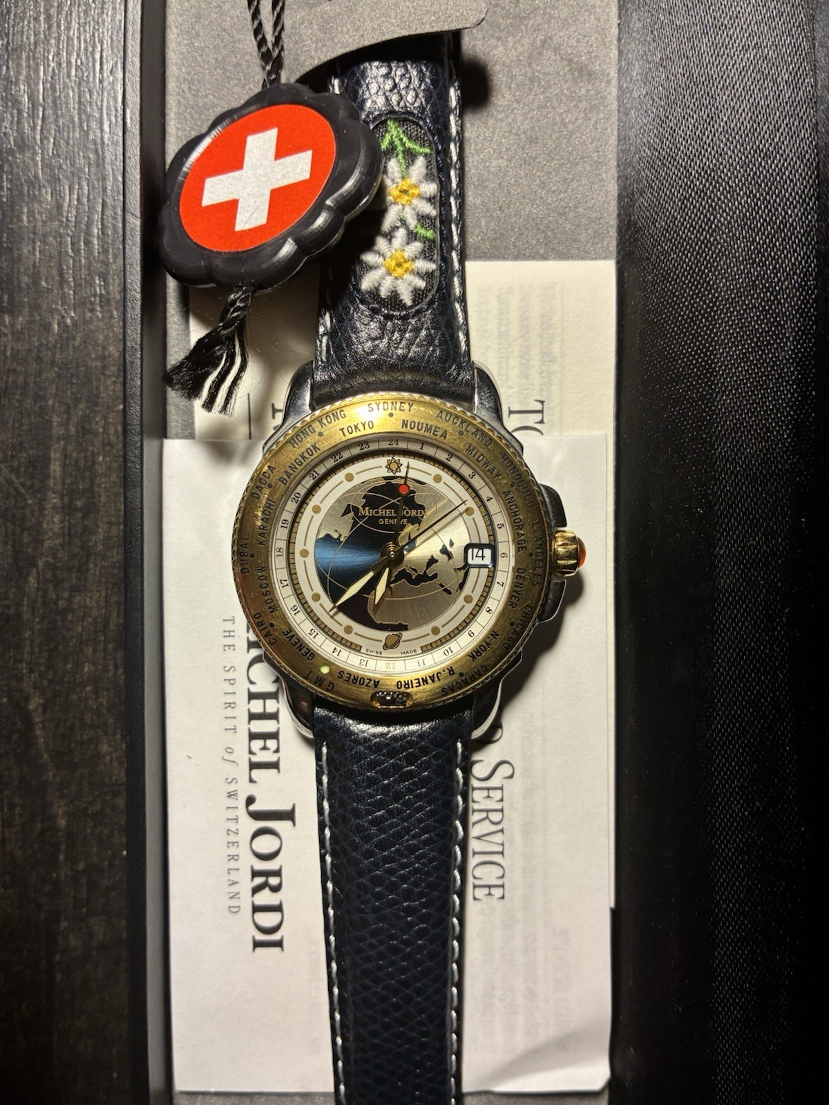 Michel Jordi Top of the World Automatic World Time Date 42mm Blue Leather Box