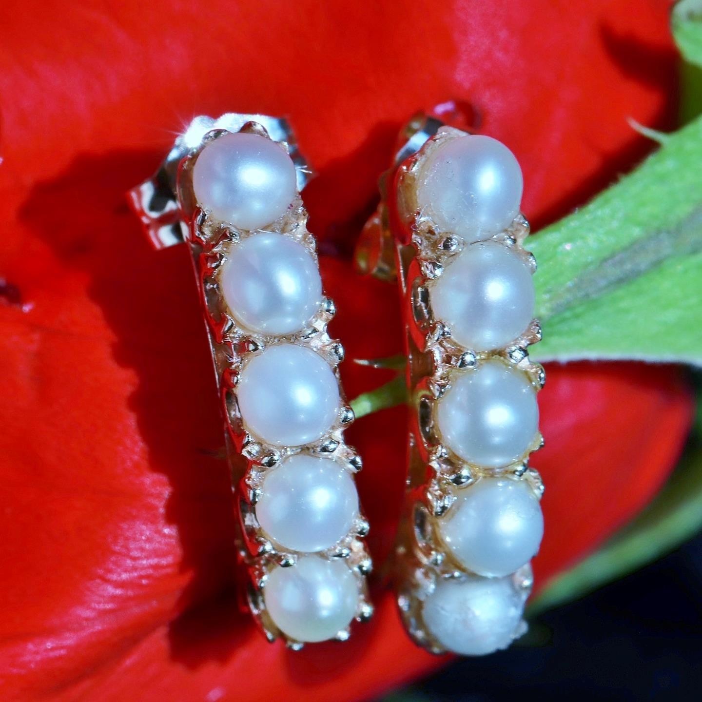 10k yellow gold earrings 2.7-2.9mm cultured pearl 0.61″ dangle 1.81gr N2977