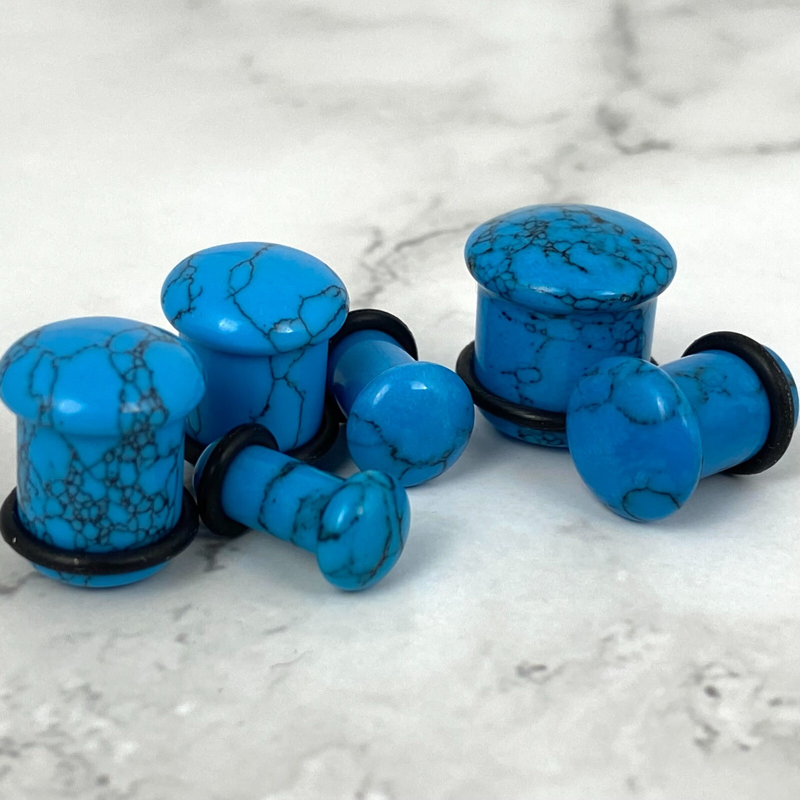 Pair of SINGLE FLARE Turquoise Stone Plugs organic gauges PICK SIZE