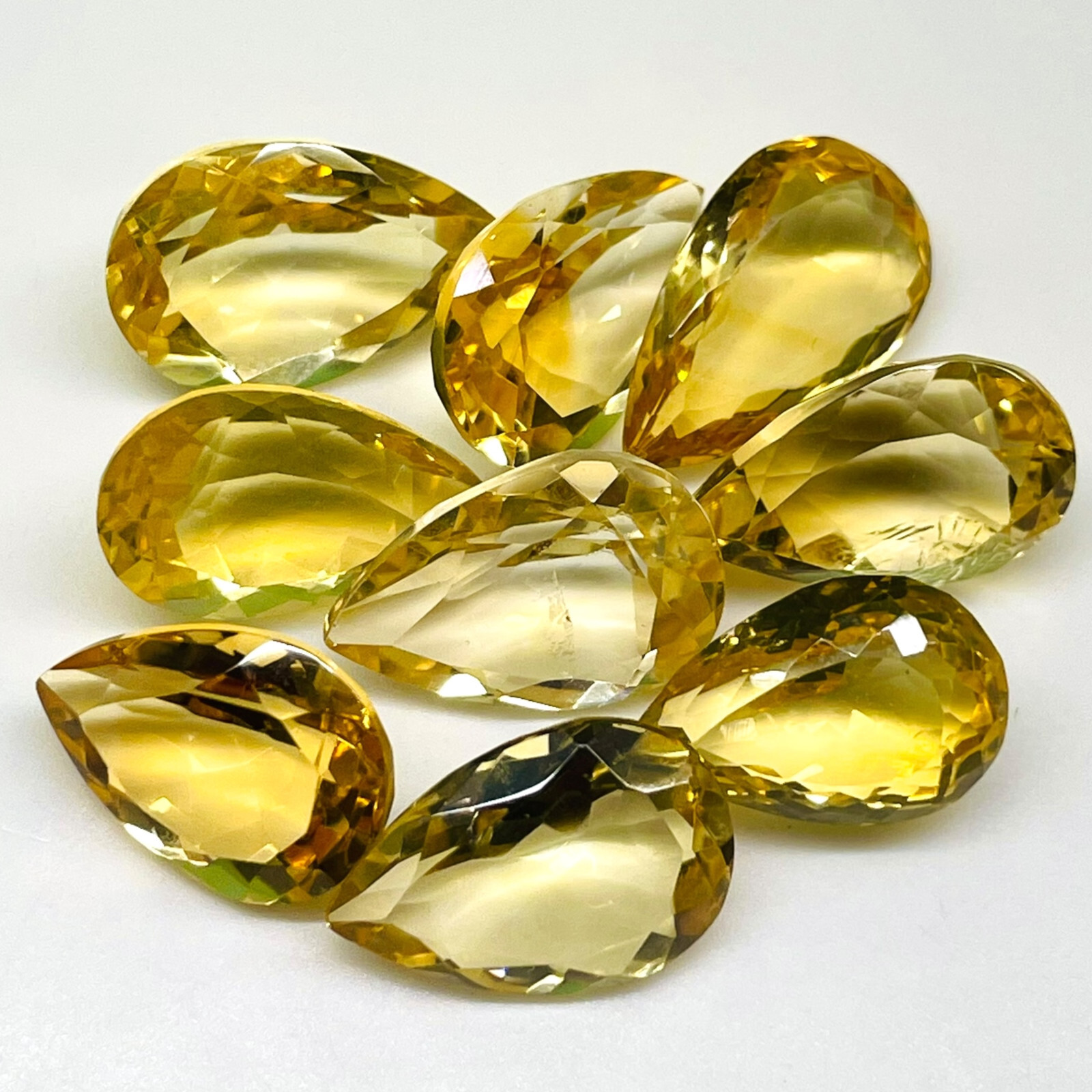 VVS 9 Pcs Natural Citrine 14-15.5mm Pear Cut Loose Untreated Gemstones Lot