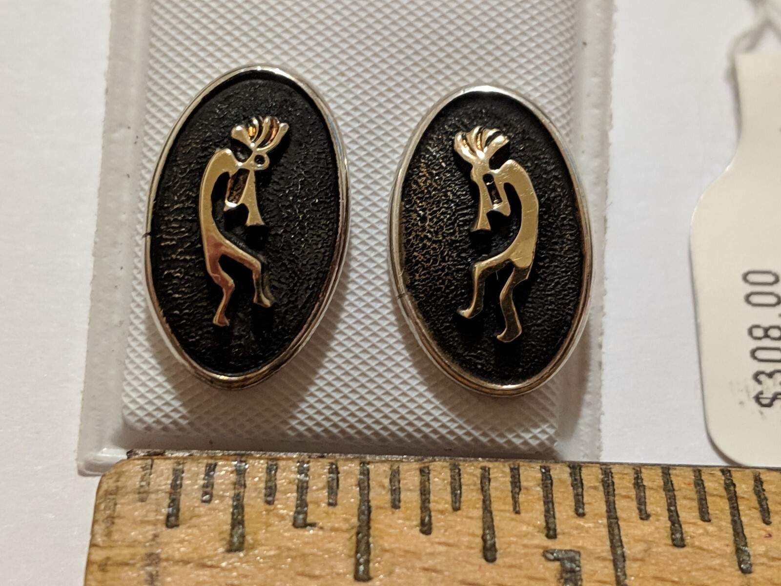 JC CASE & CO KOKOPELLI STUD EARRINGS STERLING SILVER 14K GOLD SIGNED $308 PRICE