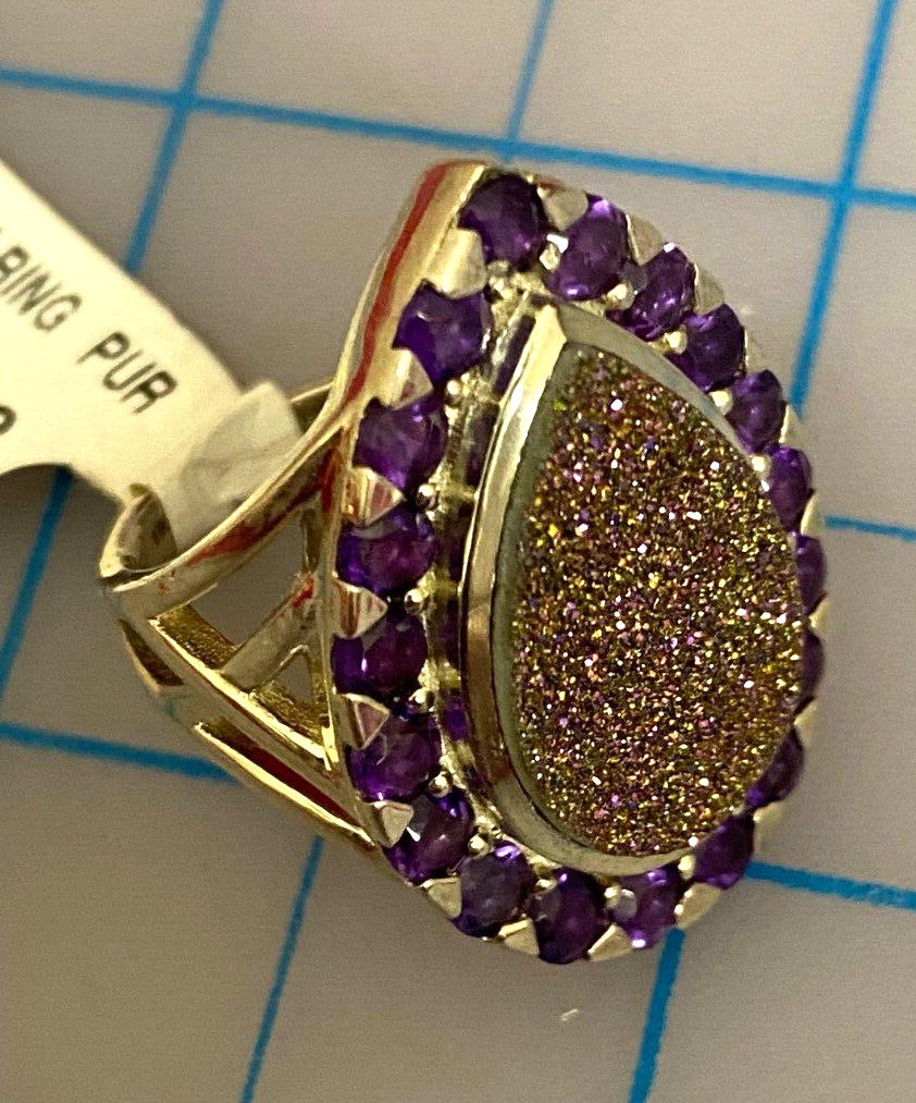 HSN – Himalayan Gems Drusy & Gem Ring Purple Size 6