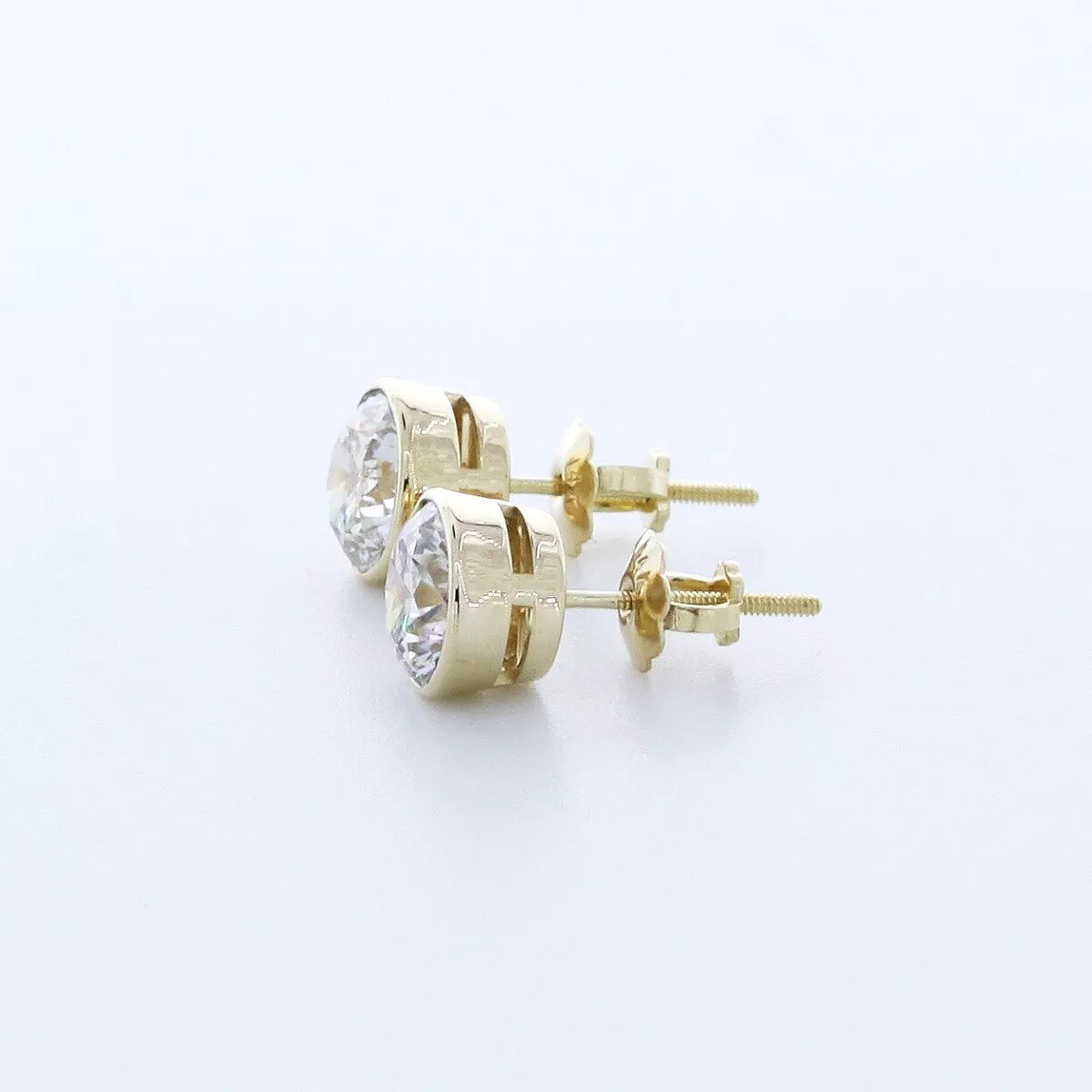 Stud Earrings Classic Bezel Set 14K Gold 1.60 Carat Round Natural Diamond H SI2