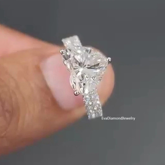 2.60CTW Heart Cut Moissanite Bridal Set Engagement Ring In 14K White Gold Plated