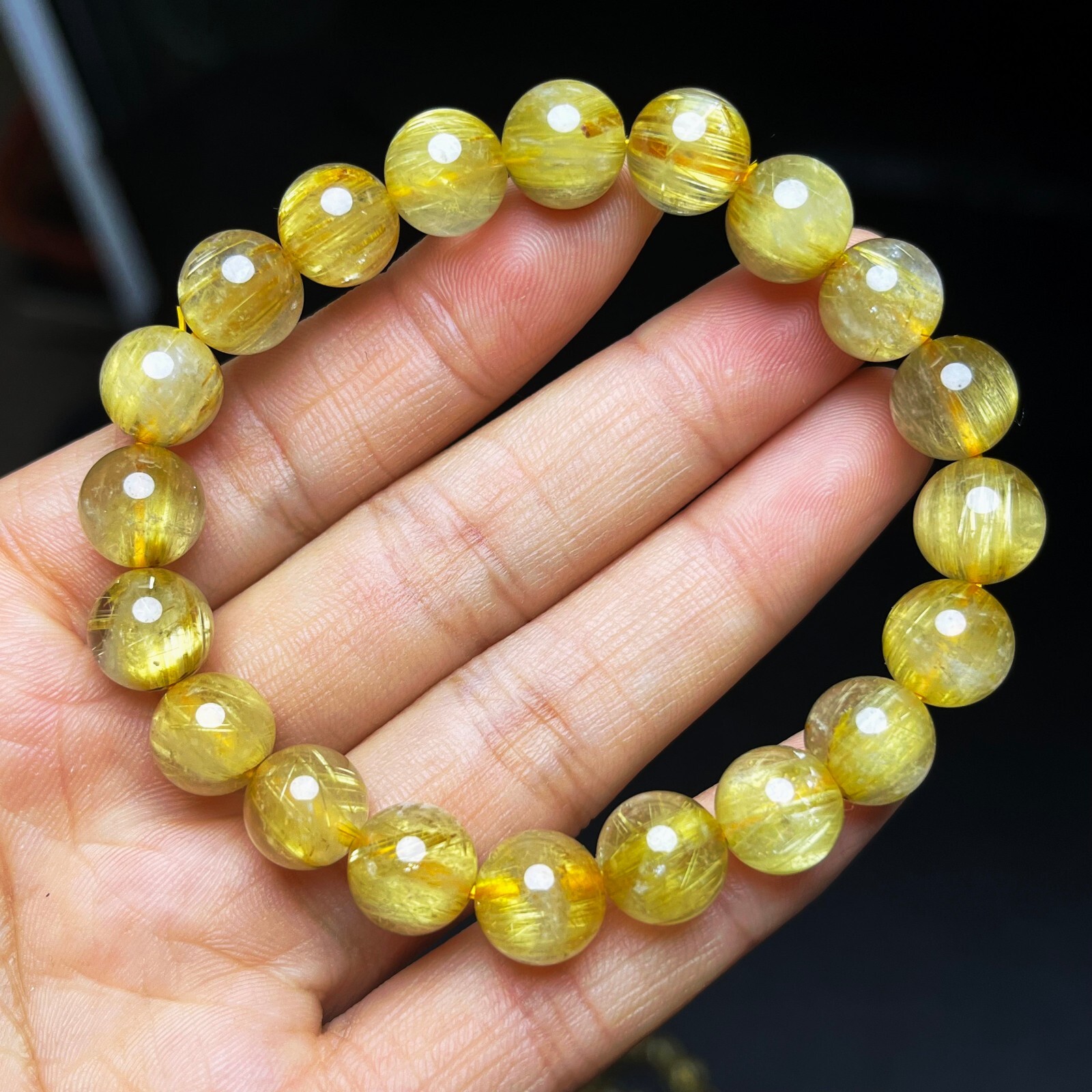 9.7mm Natural Gold Rutilated Quartz Stretch Crystal Beads Bracelet AAAA B27
