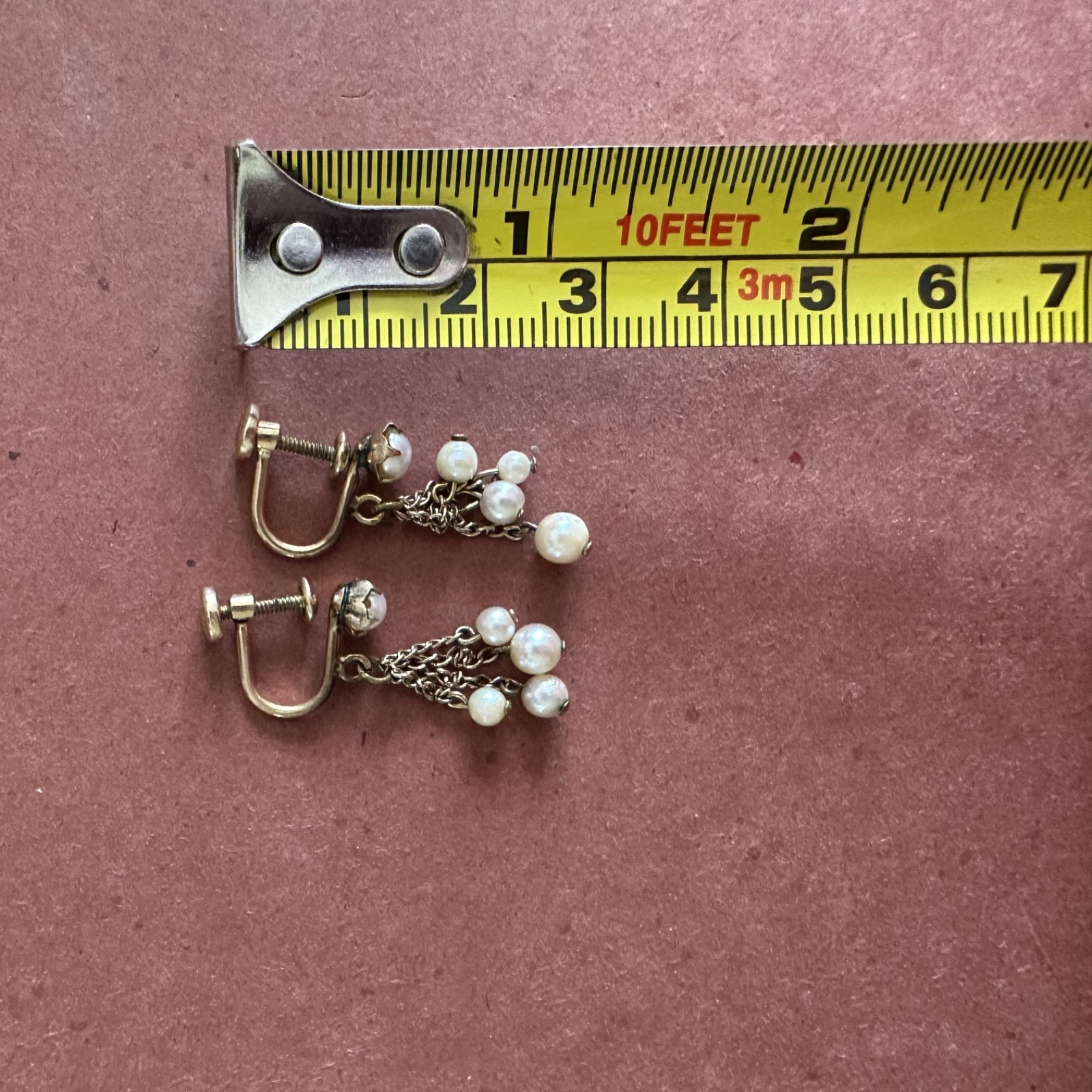 Mid-century 1/20 12K Gold-Filled Pearl Tassle Dangle Screw Back Vintage Earrings