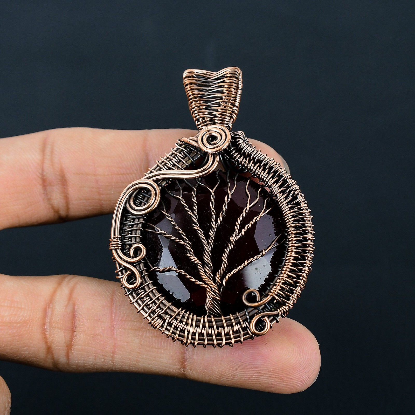 Tree Of Life Garnet Gemstone Copper Wire Wrapped Gift Pendant Jewelry LC-258