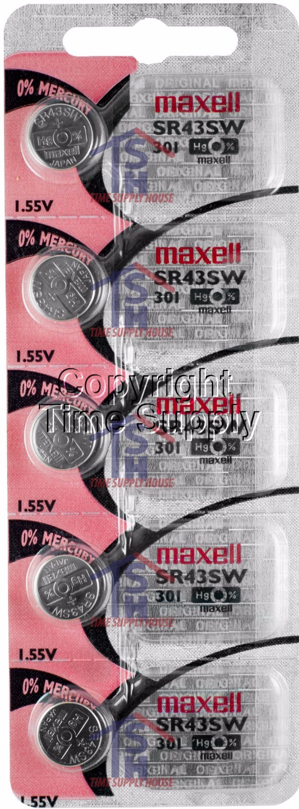 Maxell 301 SR43W D301 V301 V528 SR43 226 LR43 Battery 0% MERCURY (5 PC)
