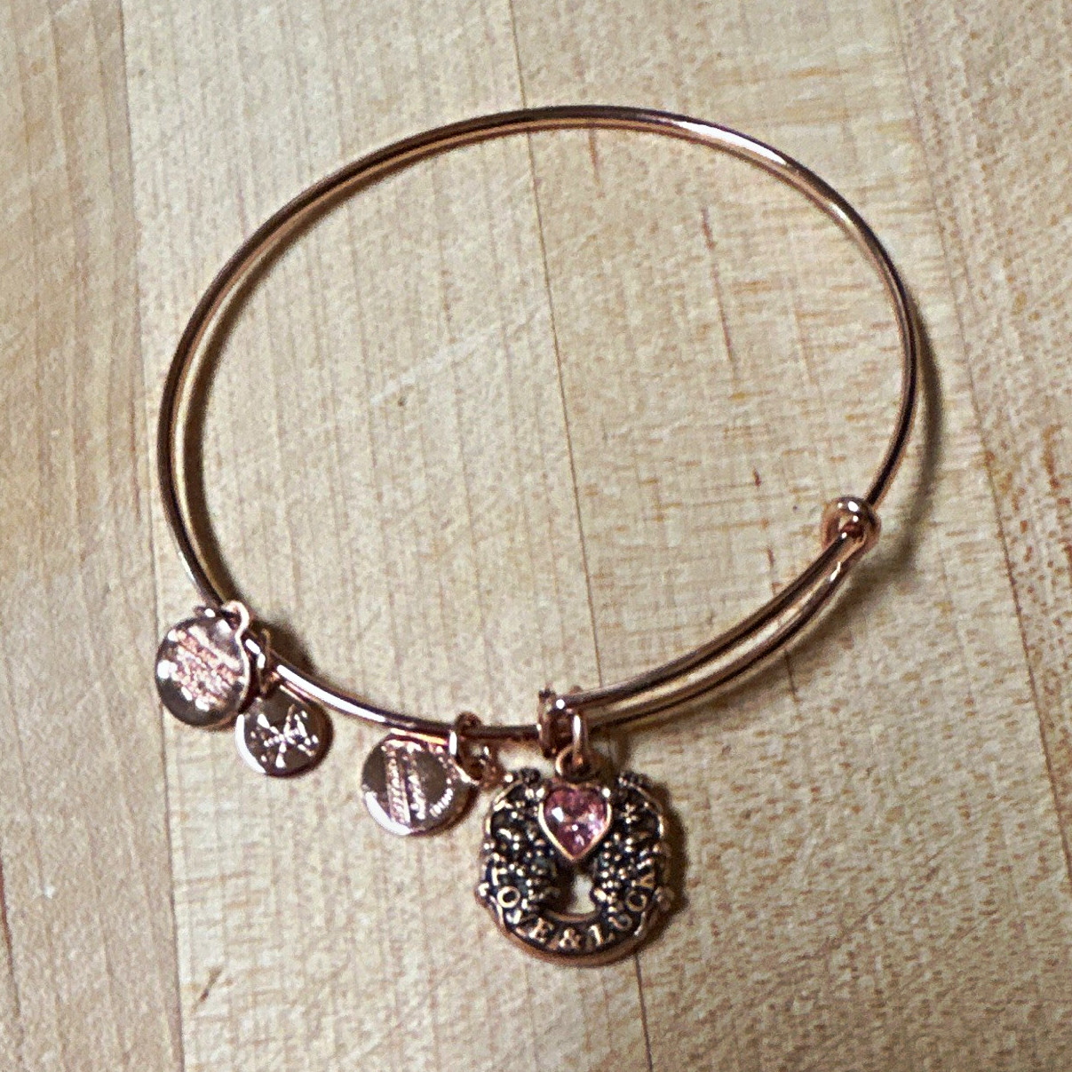 ALEX & ANI Love Luck Rose Gold Plated Adjustable Bracelet Heart Pink Crystal