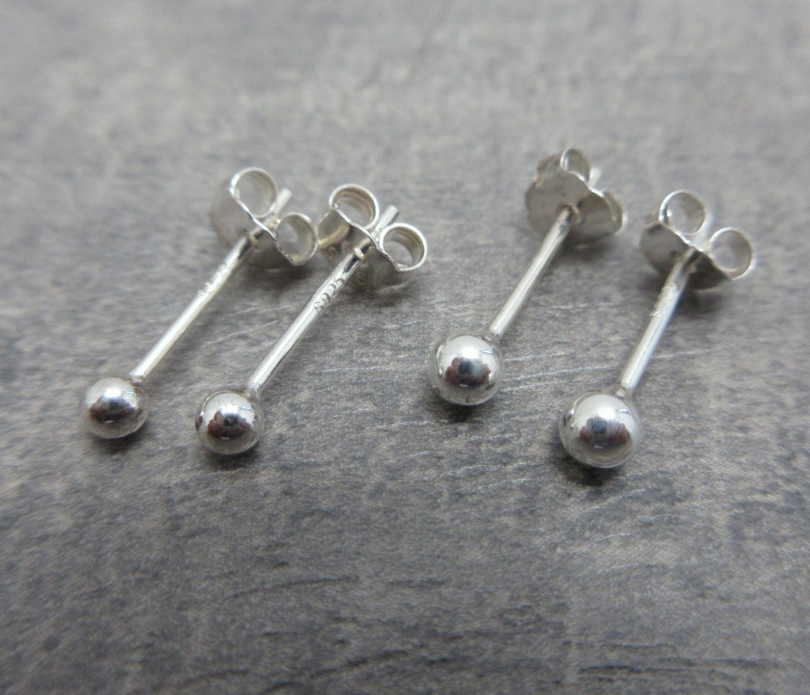925 STERLING SILVER SMALL BALL EARRINGS POST STUD 1 PAIR 2.0 OR 3.0 mm